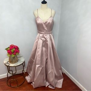 New With Defect Xscape Open Back Ballgown W/ Back Crossed Straps & Bow- Reemoly